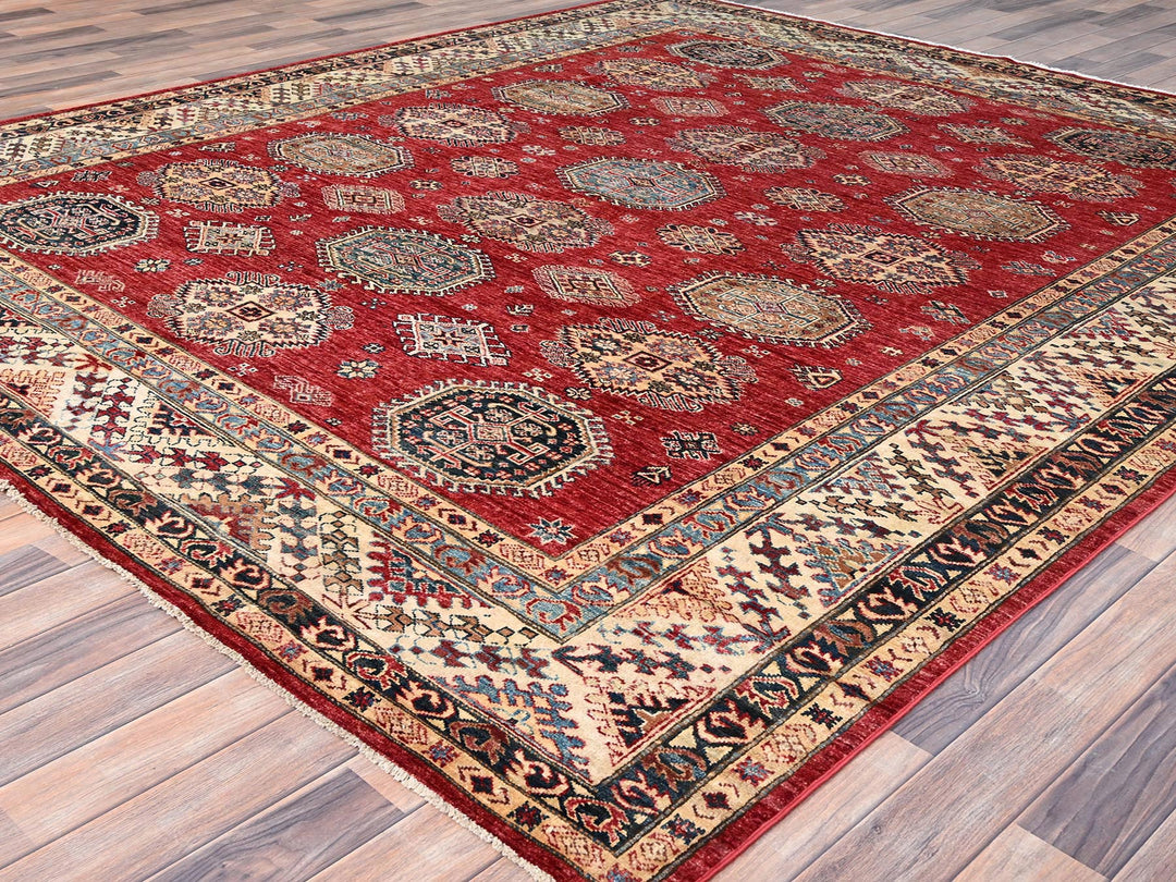 8'4" x 9'10" New Hand Knotted Red Wool Rectangle Oriental Rug - MOA10286267