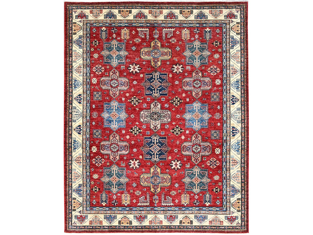 8'2" x 10'4" New Hand Knotted Red Wool Rectangle Oriental Rug - MOA10286269