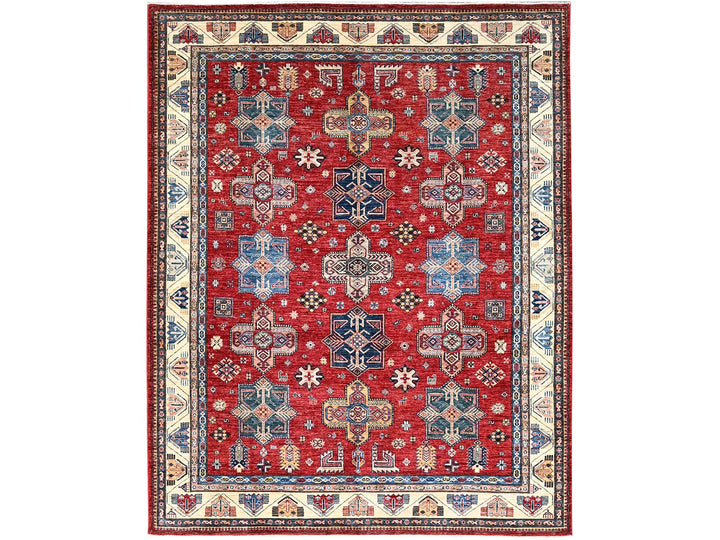 8'2" x 10'4" New Hand Knotted Red Wool Rectangle Oriental Rug - MOA10286269