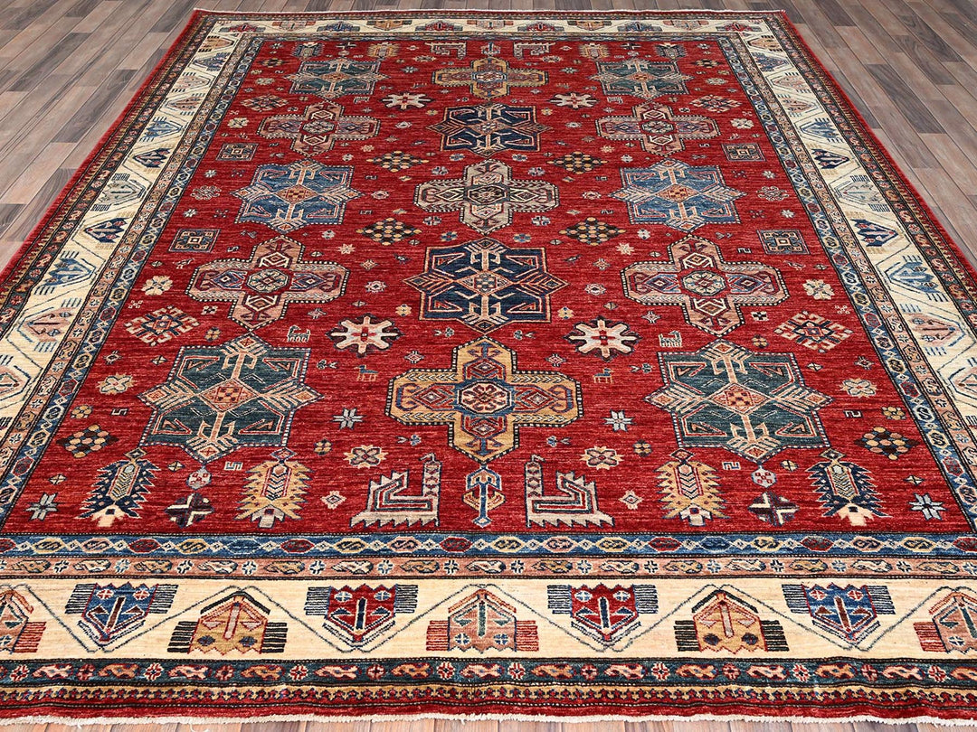 8'2" x 10'4" New Hand Knotted Red Wool Rectangle Oriental Rug - MOA10286269