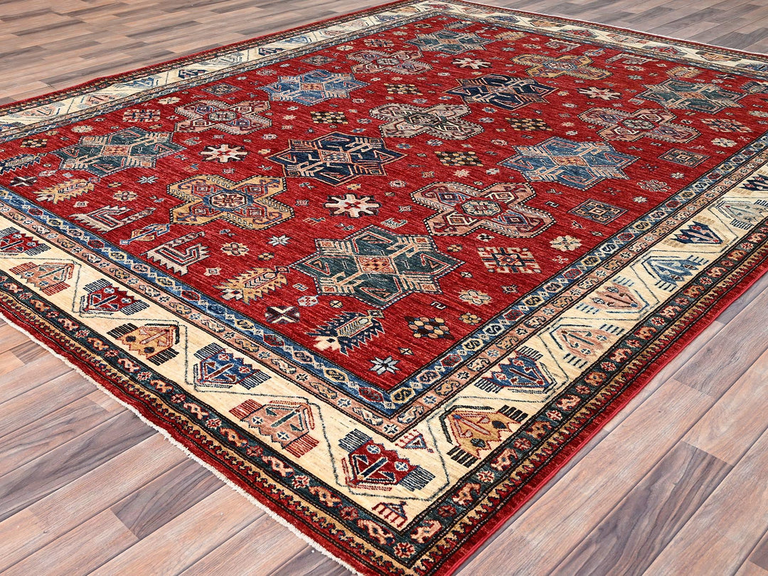 8'2" x 10'4" New Hand Knotted Red Wool Rectangle Oriental Rug - MOA10286269