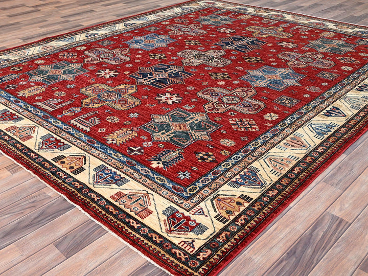 8'2" x 10'4" New Hand Knotted Red Wool Rectangle Oriental Rug - MOA10286269