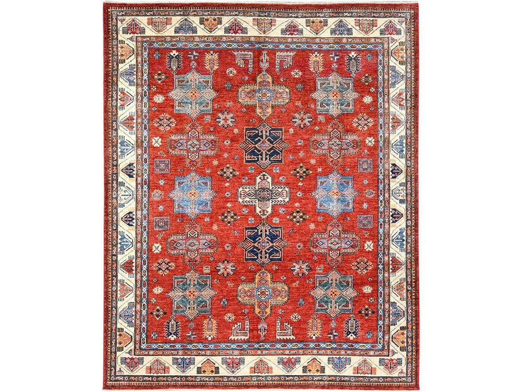 8'2" x 9'10" New Hand Knotted Red Wool Rectangle Oriental Rug - MOA10286273