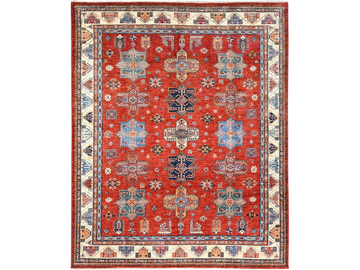 8'2" x 9'10" New Hand Knotted Red Wool Rectangle Oriental Rug - MOA10286273