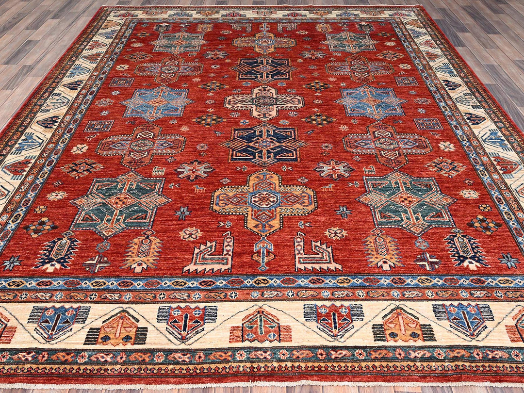 8'2" x 9'10" New Hand Knotted Red Wool Rectangle Oriental Rug - MOA10286273