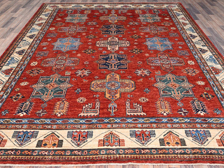 8'2" x 9'10" New Hand Knotted Red Wool Rectangle Oriental Rug - MOA10286273