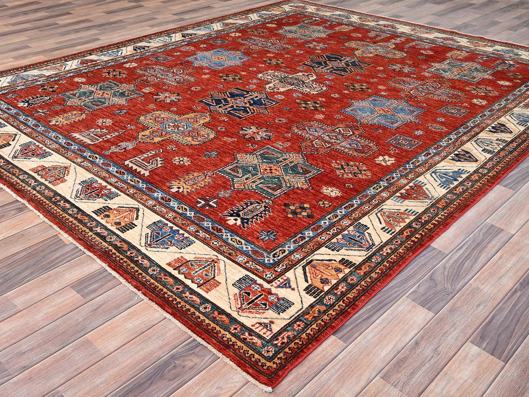 8'2" x 9'10" New Hand Knotted Red Wool Rectangle Oriental Rug - MOA10286273