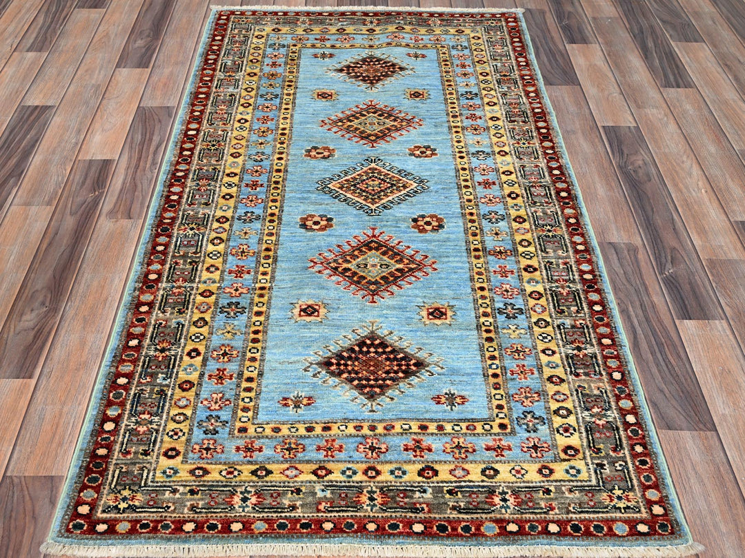 3'0" x 5'2" New Hand Knotted Blue Wool Rectangle Oriental Rug - MOA10286319