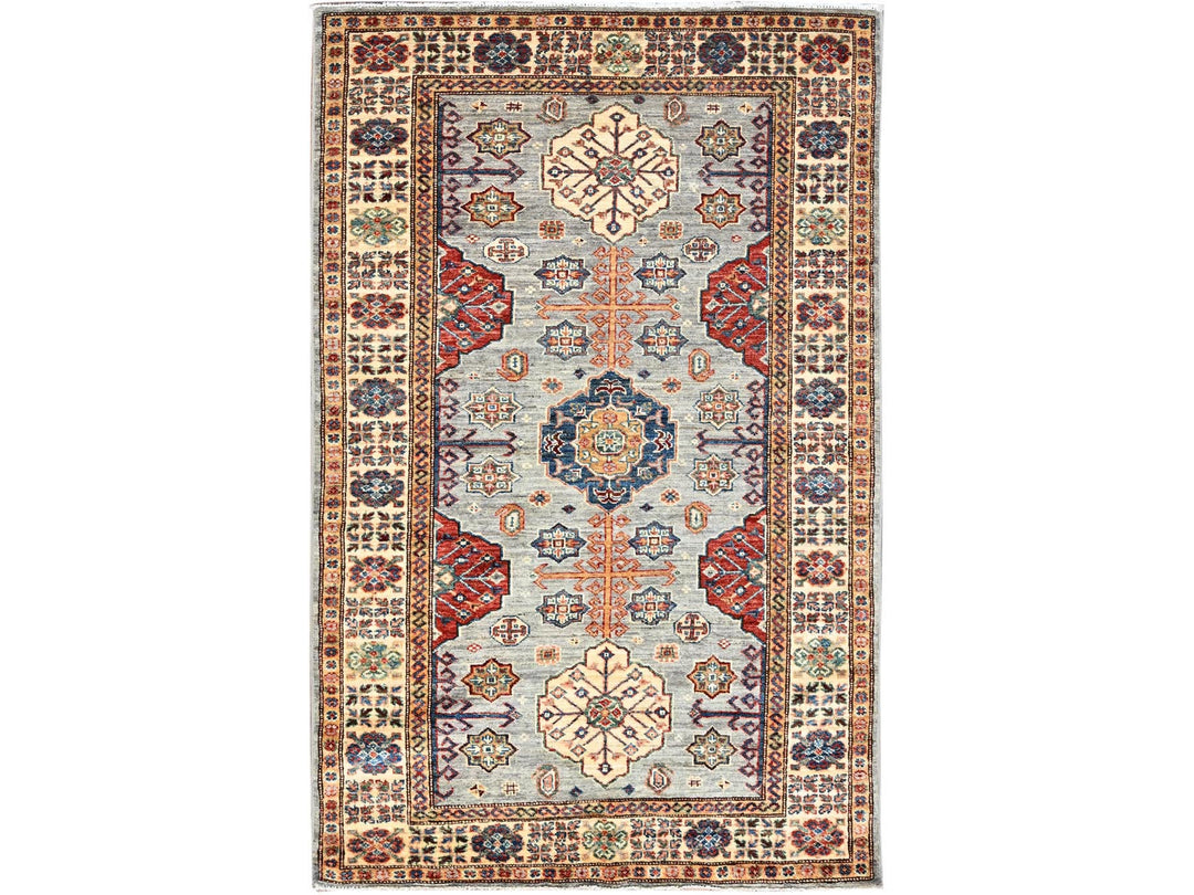 3'11" x 5'11" New Hand Knotted Ivory Wool Rectangle Oriental Rug - MOA10286320