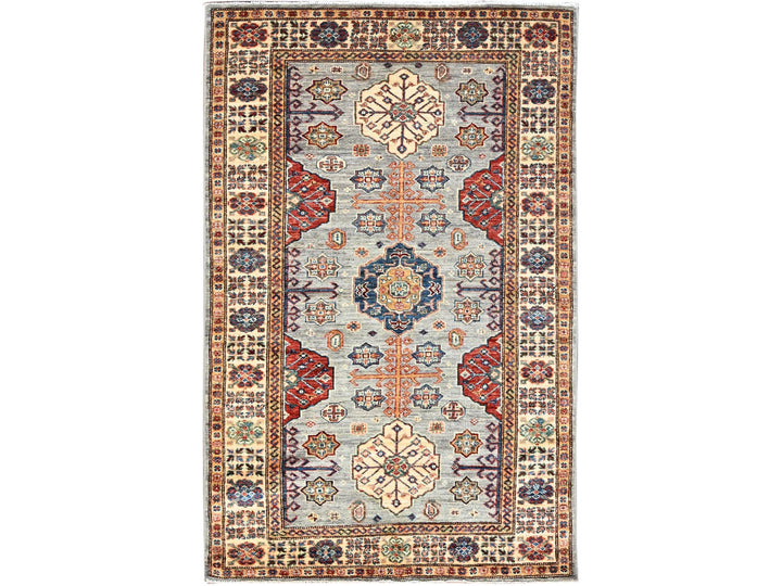 3'11" x 5'11" New Hand Knotted Ivory Wool Rectangle Oriental Rug - MOA10286320