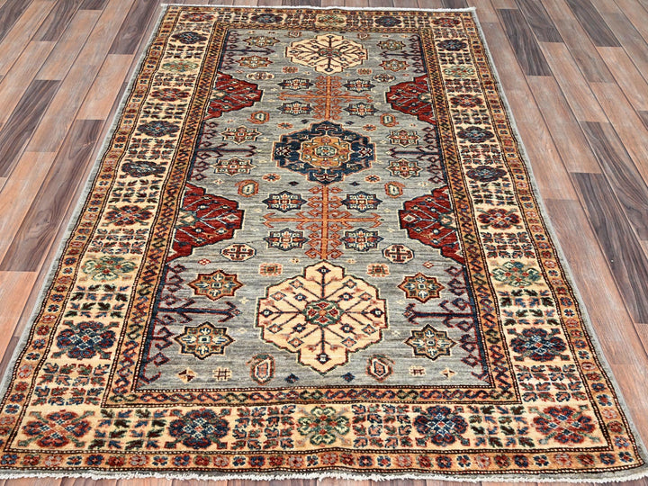 3'11" x 5'11" New Hand Knotted Ivory Wool Rectangle Oriental Rug - MOA10286320