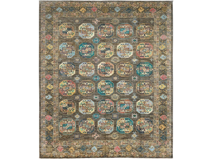 8'5" x 9'11" New Hand Knotted Green Wool Rectangle Oriental Rug - MOA10286341