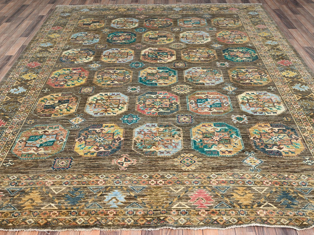 8'5" x 9'11" New Hand Knotted Green Wool Rectangle Oriental Rug - MOA10286341