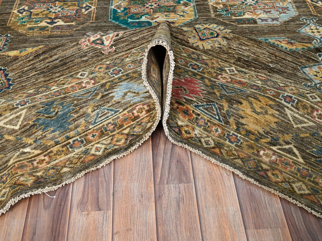 8'5" x 9'11" New Hand Knotted Green Wool Rectangle Oriental Rug - MOA10286341