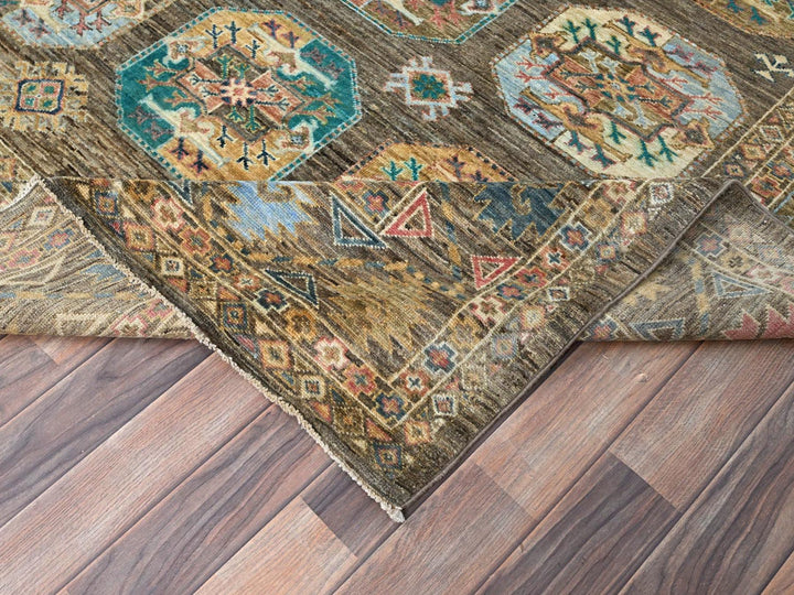 8'5" x 9'11" New Hand Knotted Green Wool Rectangle Oriental Rug - MOA10286341