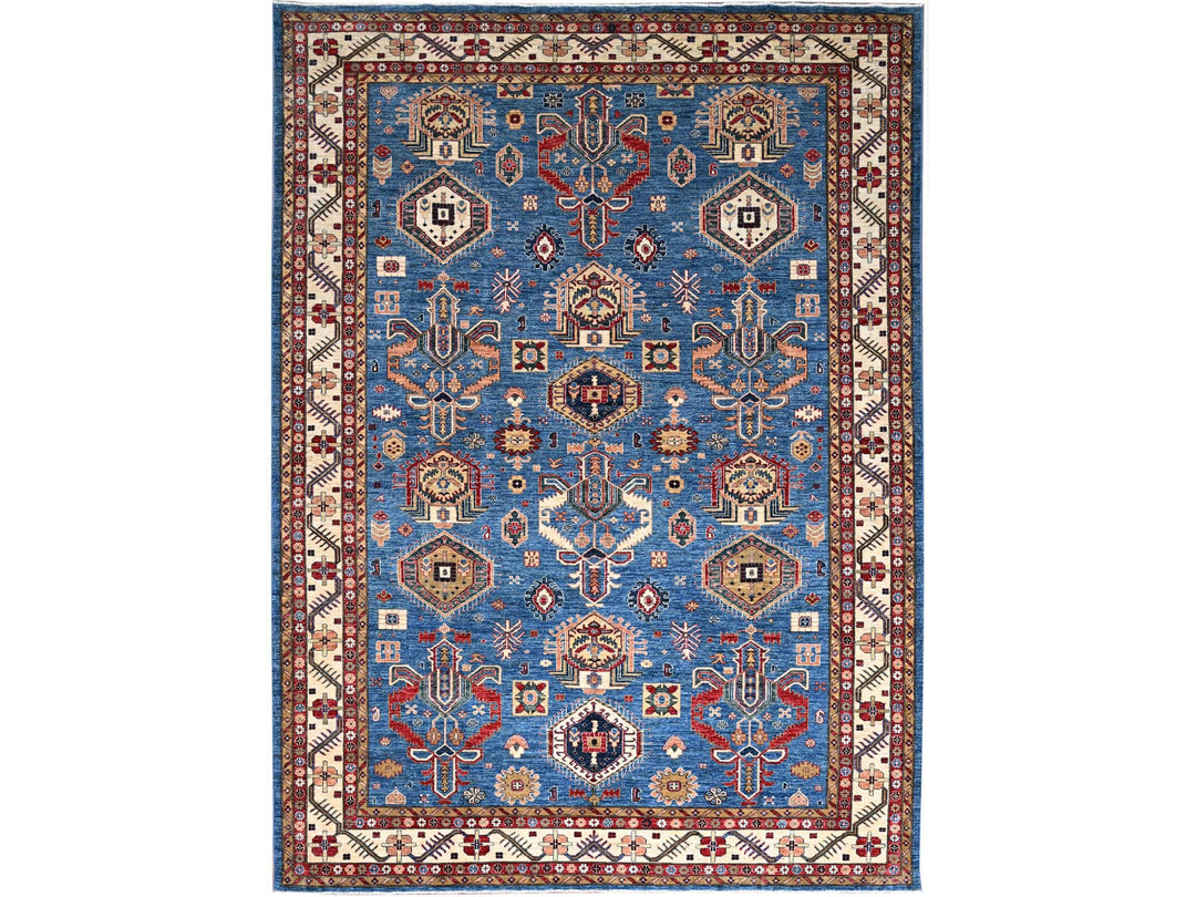 9'11" x 13'5" New Hand Knotted Blue Wool Rectangle Oriental Rug - MOA10286343