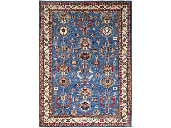 9'11" x 13'5" New Hand Knotted Blue Wool Rectangle Oriental Rug - MOA10286343