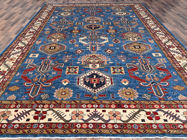 9'11" x 13'5" New Hand Knotted Blue Wool Rectangle Oriental Rug - MOA10286343