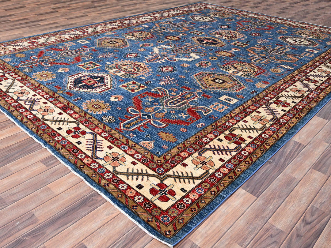 9'11" x 13'5" New Hand Knotted Blue Wool Rectangle Oriental Rug - MOA10286343