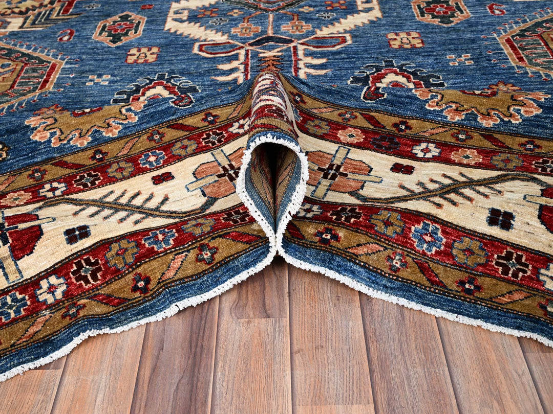 9'11" x 13'5" New Hand Knotted Blue Wool Rectangle Oriental Rug - MOA10286343