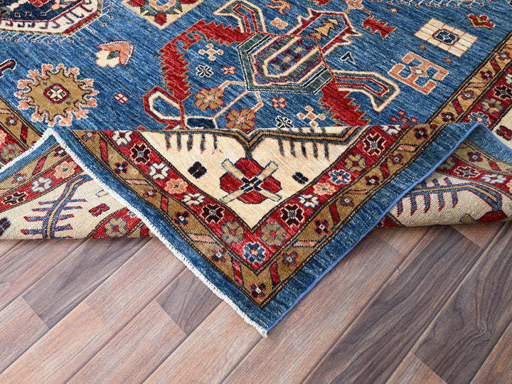 9'11" x 13'5" New Hand Knotted Blue Wool Rectangle Oriental Rug - MOA10286343