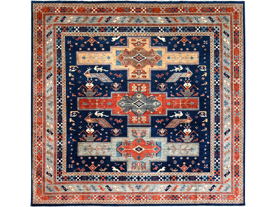 11'5" x 11'9" New Hand Knotted Blue Wool Square Oriental Rug - MOA10286409