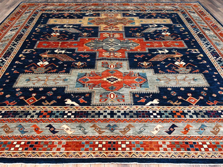 11'5" x 11'9" New Hand Knotted Blue Wool Square Oriental Rug - MOA10286409