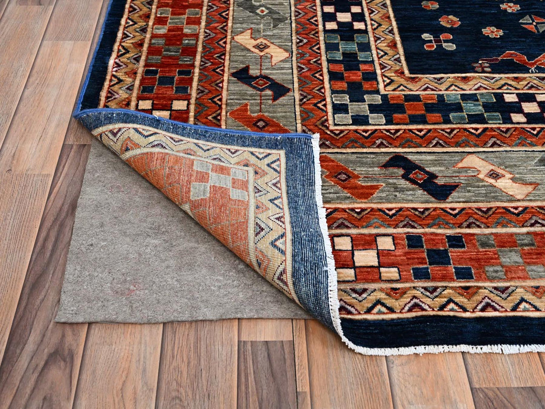 11'5" x 11'9" New Hand Knotted Blue Wool Square Oriental Rug - MOA10286409