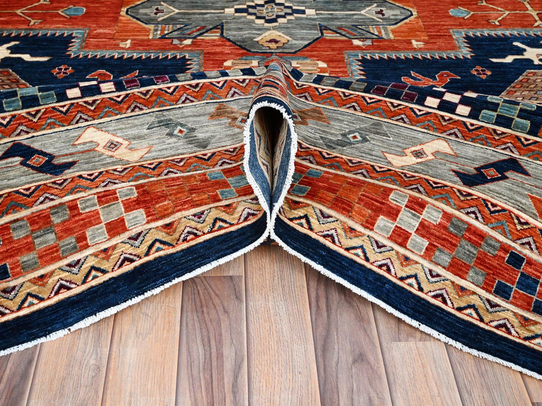 11'5" x 11'9" New Hand Knotted Blue Wool Square Oriental Rug - MOA10286409