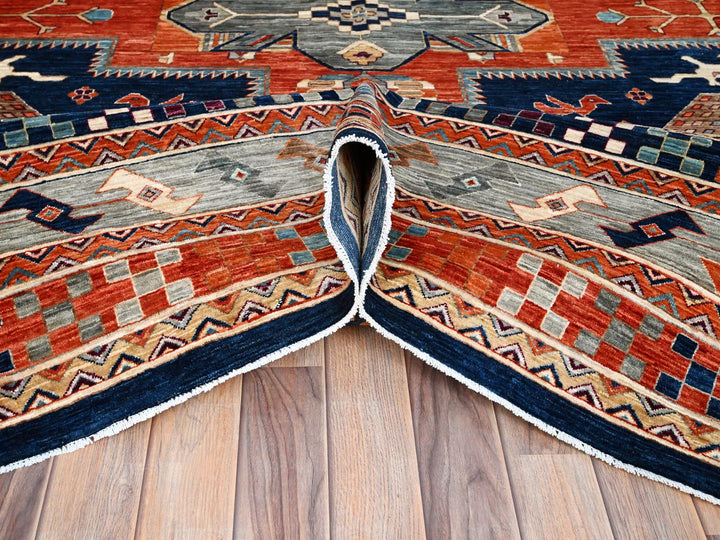 11'5" x 11'9" New Hand Knotted Blue Wool Square Oriental Rug - MOA10286409