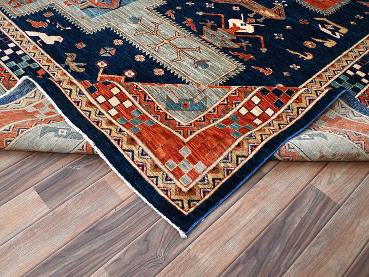 11'5" x 11'9" New Hand Knotted Blue Wool Square Oriental Rug - MOA10286409