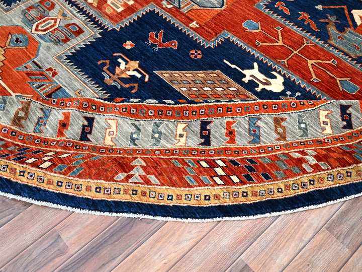 11'7" x 11'7" New Hand Knotted Blue Wool Round Oriental Rug - MOA10286410