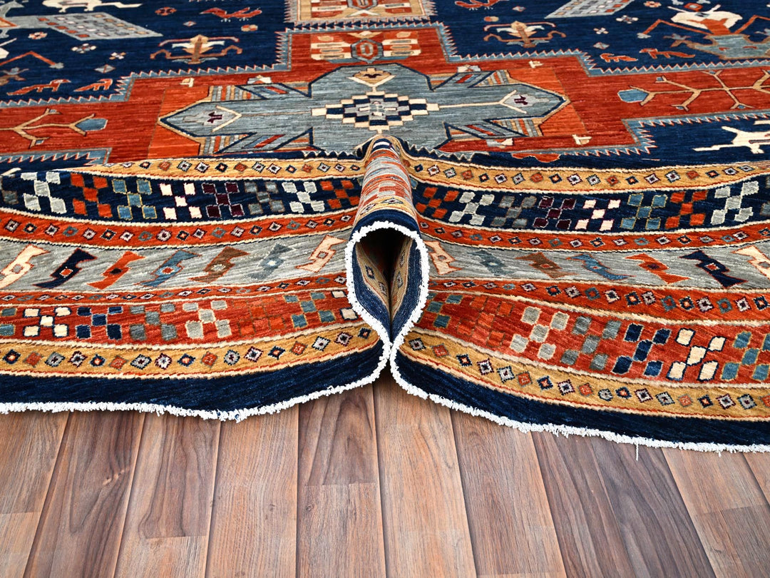 11'7" x 11'7" New Hand Knotted Blue Wool Round Oriental Rug - MOA10286410