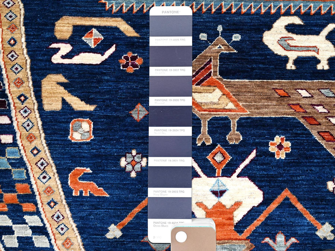 11'7" x 11'7" New Hand Knotted Blue Wool Round Oriental Rug - MOA10286410