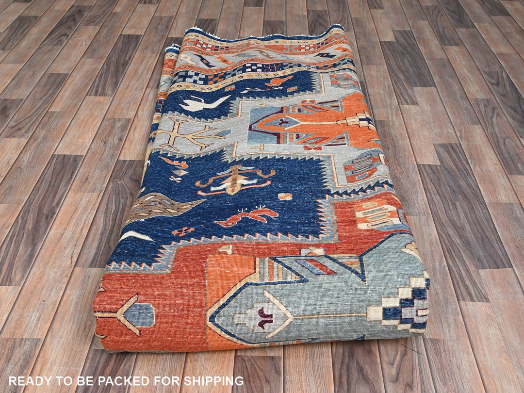 11'7" x 11'7" New Hand Knotted Blue Wool Round Oriental Rug - MOA10286410