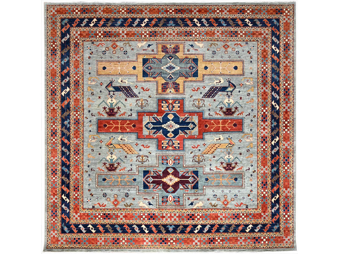 11'6" x 11'9" New Hand Knotted Grey Wool Square Oriental Rug - MOA10286415