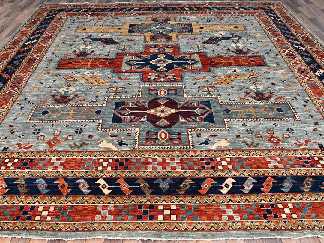 11'6" x 11'9" New Hand Knotted Grey Wool Square Oriental Rug - MOA10286415