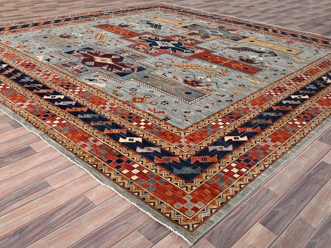 11'6" x 11'9" New Hand Knotted Grey Wool Square Oriental Rug - MOA10286415