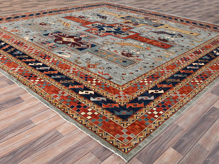 11'6" x 11'9" New Hand Knotted Grey Wool Square Oriental Rug - MOA10286415