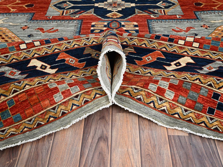 11'6" x 11'9" New Hand Knotted Grey Wool Square Oriental Rug - MOA10286415