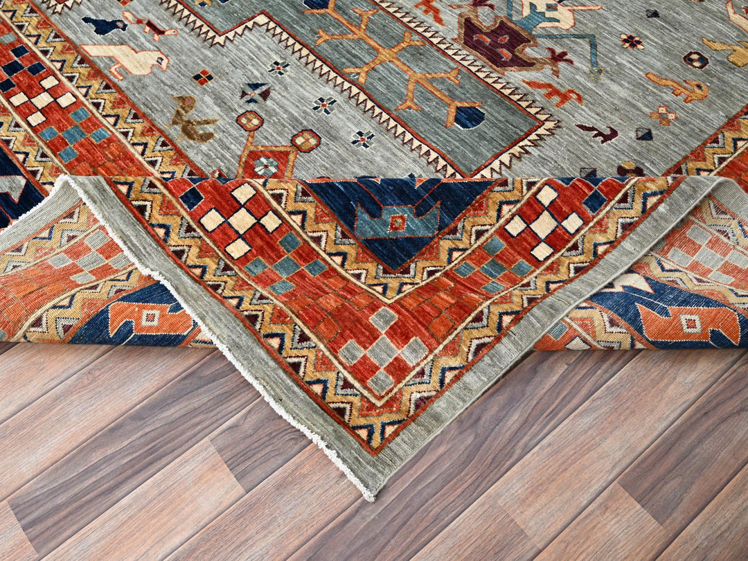 11'6" x 11'9" New Hand Knotted Grey Wool Square Oriental Rug - MOA10286415