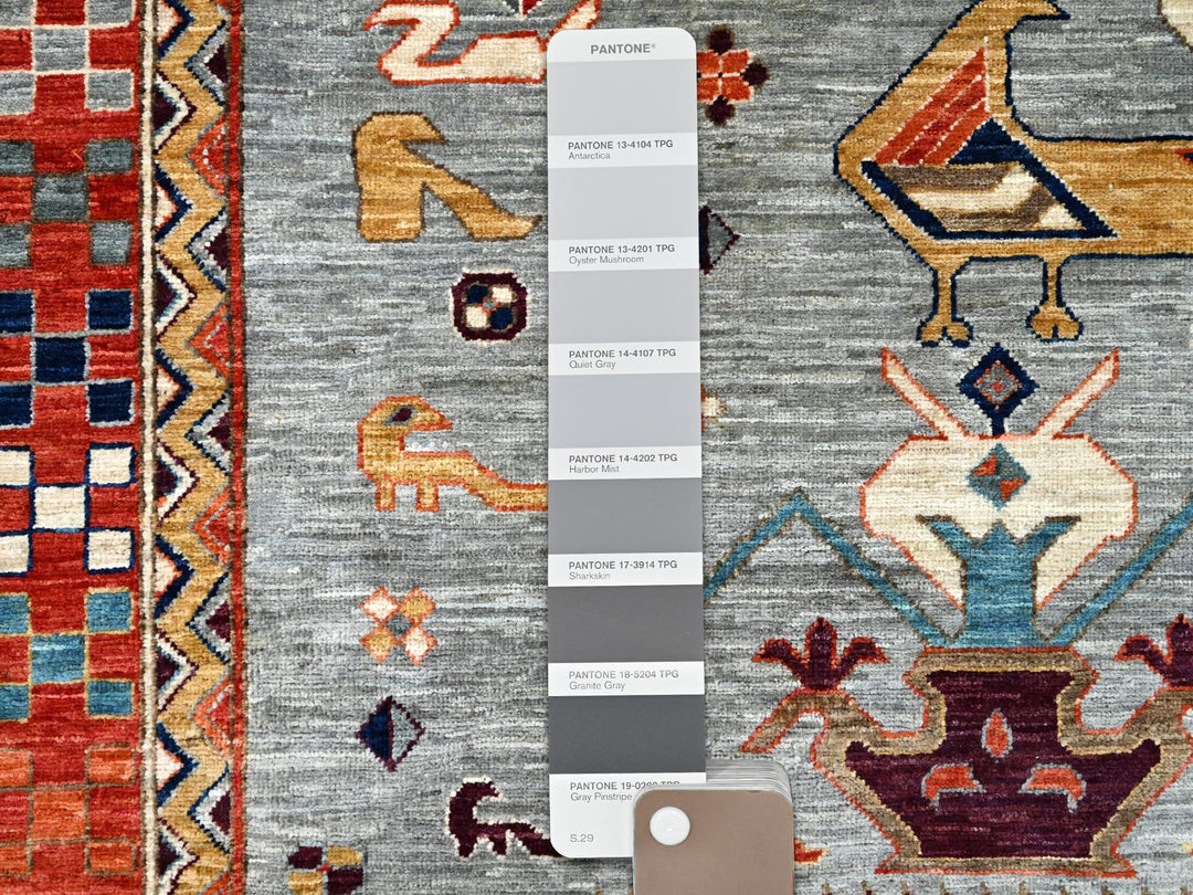 11'6" x 11'9" New Hand Knotted Grey Wool Square Oriental Rug - MOA10286415