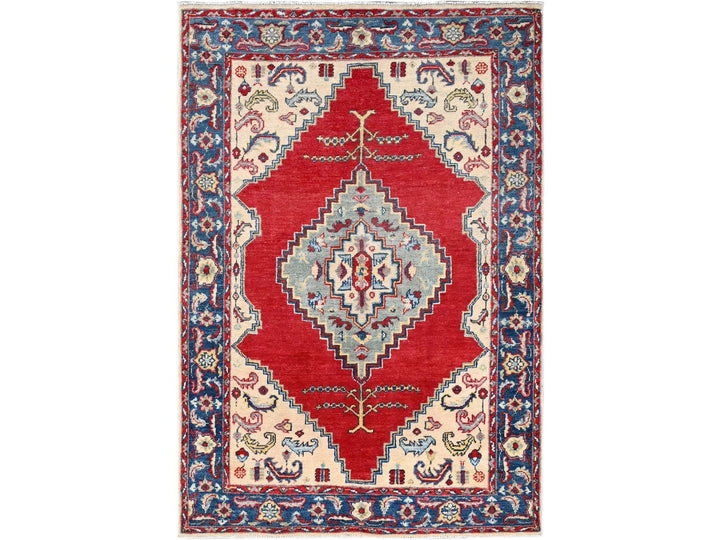 3'10" x 5'8" New Hand Knotted Ivory Wool Rectangle Oriental Rug - MOA10286435