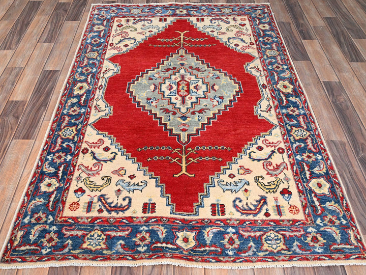 3'10" x 5'8" New Hand Knotted Ivory Wool Rectangle Oriental Rug - MOA10286435