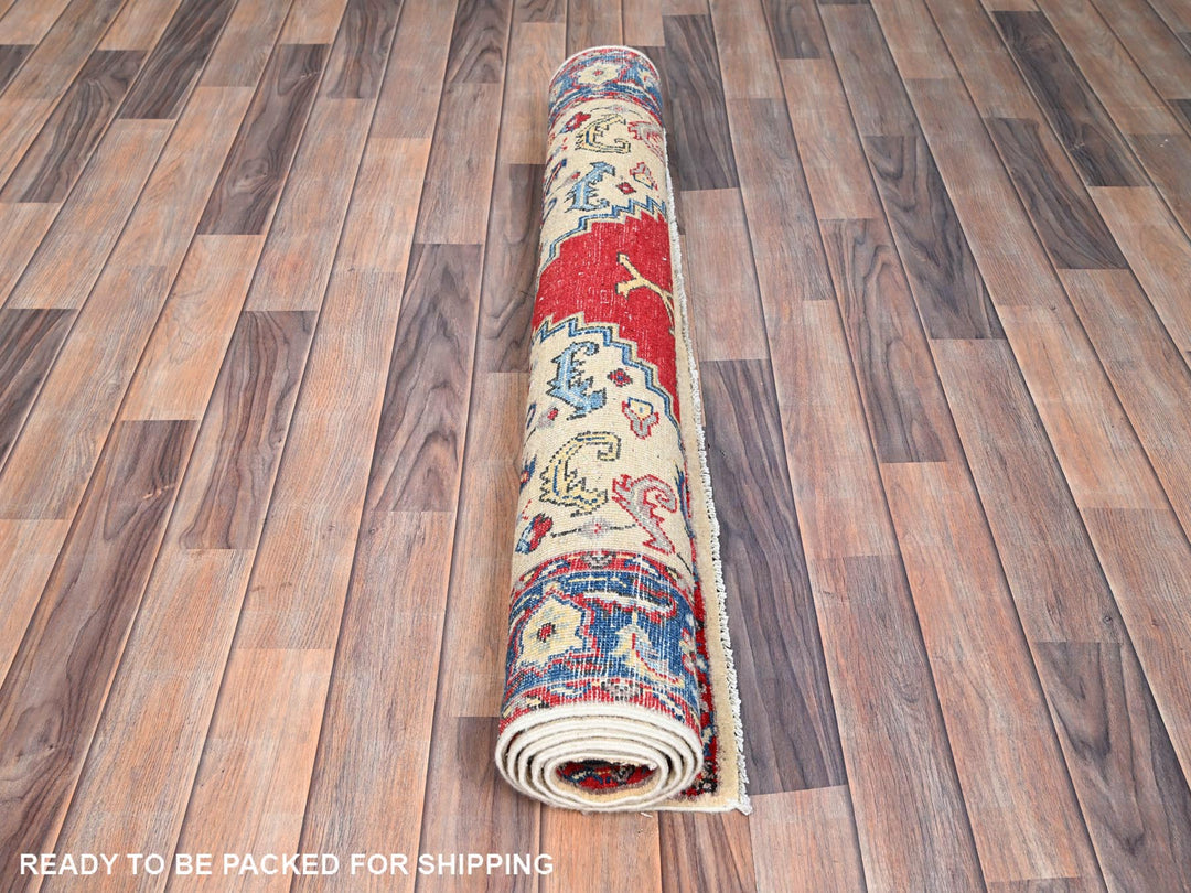 3'10" x 5'8" New Hand Knotted Ivory Wool Rectangle Oriental Rug - MOA10286435