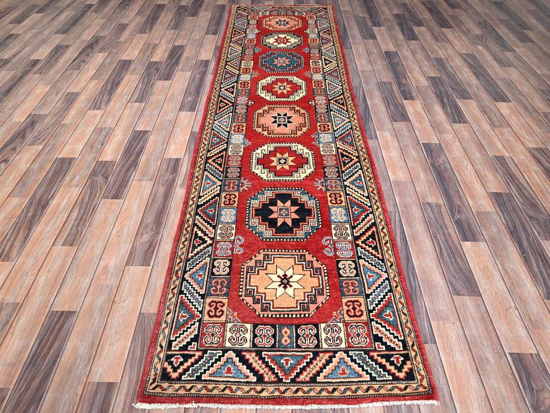 2'8" x 9'9" New Hand Knotted Red Wool Runner Oriental Rug - MOA10286449