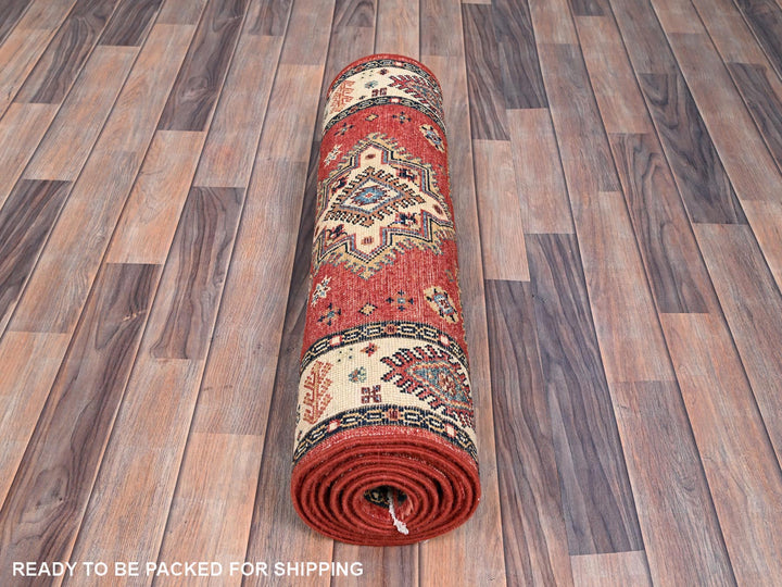 2'8" x 9'6" New Hand Knotted Red Wool Runner Oriental Rug - MOA10286450