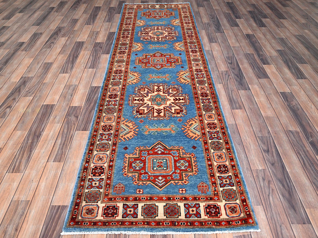 2'10" x 9'7" New Hand Knotted Blue Wool Runner Oriental Rug - MOA10286452