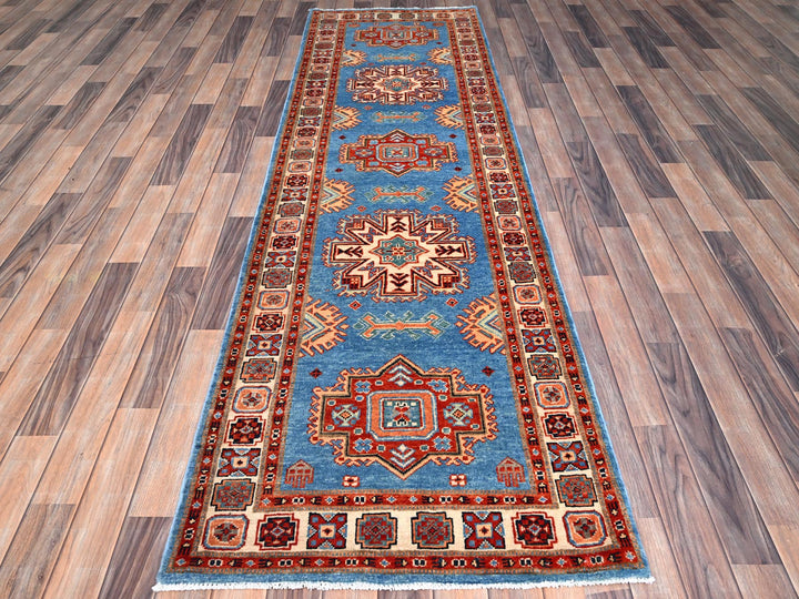 2'10" x 9'7" New Hand Knotted Blue Wool Runner Oriental Rug - MOA10286452