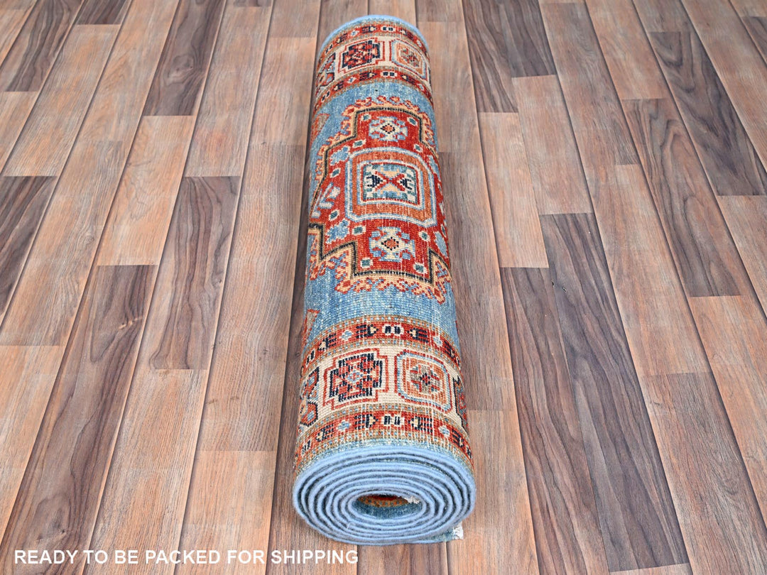 2'10" x 9'7" New Hand Knotted Blue Wool Runner Oriental Rug - MOA10286452